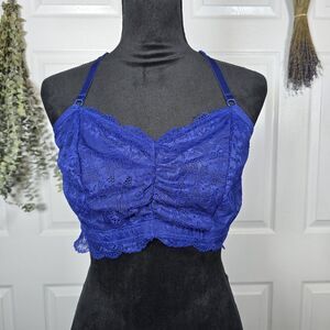 Torrid Curve Racerback Lace Bralette Size 0 Blue Sapphire Full Coverage